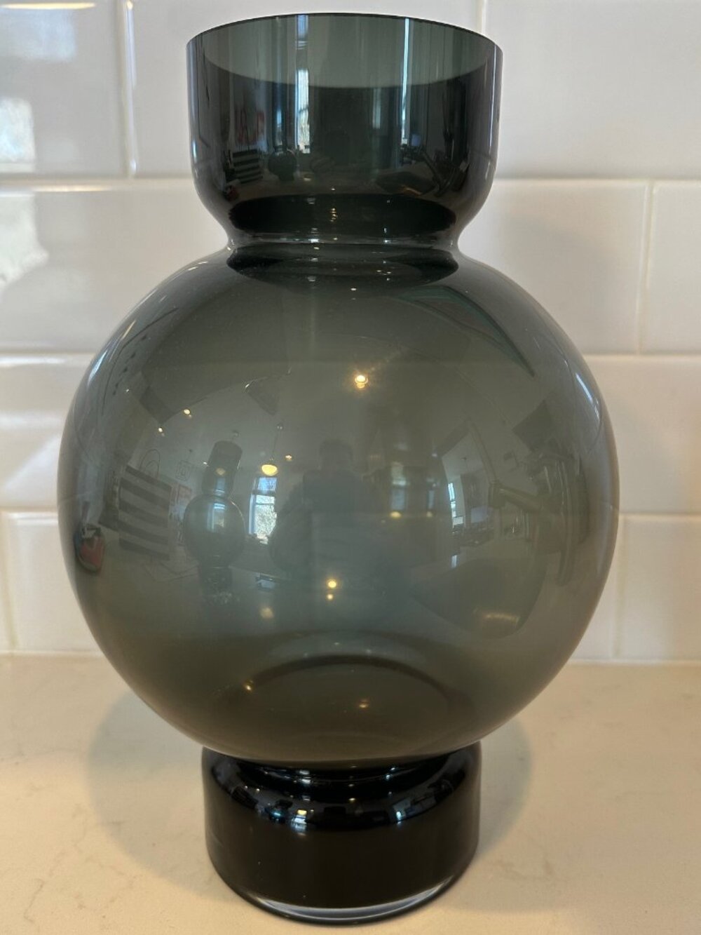 Anthropologie Home Black Vera Bubble Vase Round Glass Size Medium 10" Retired